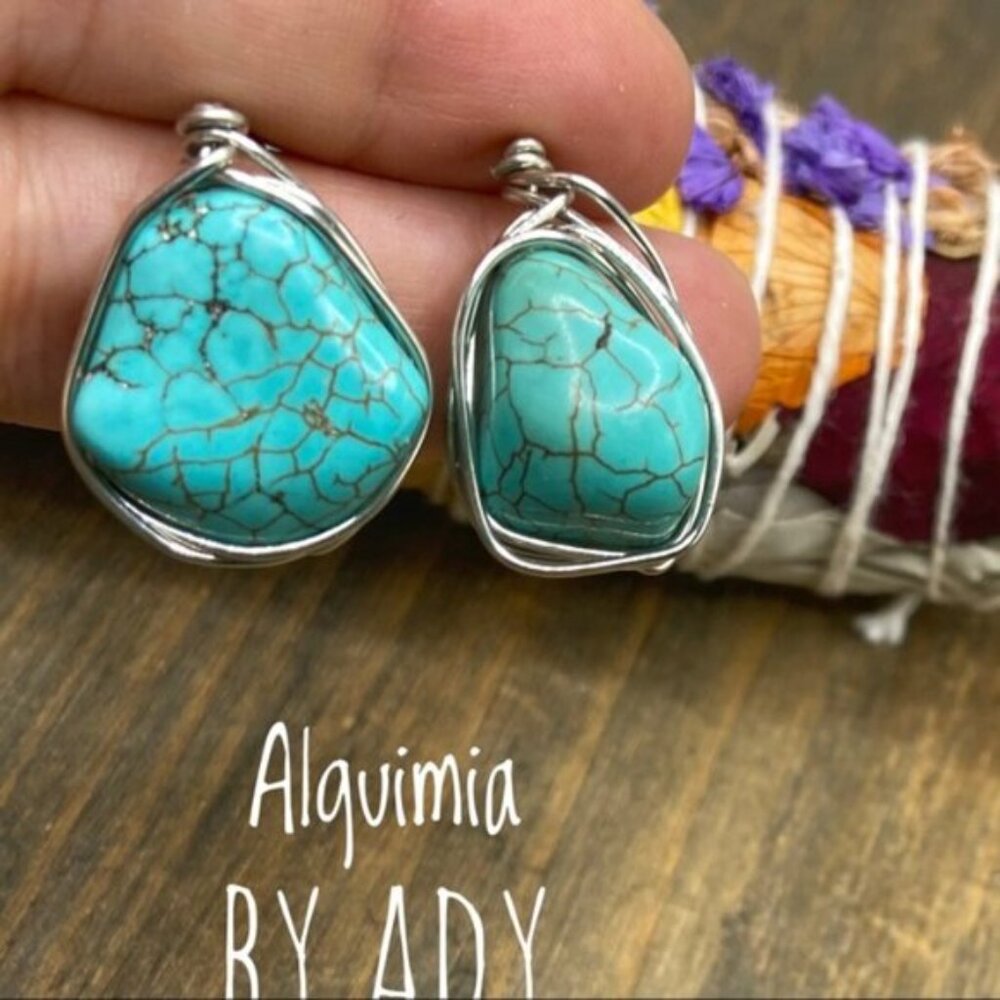 Chunky turquoise silver statement earrings